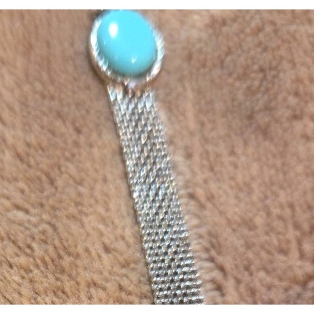 Park Lane Turquoise Statement Necklace Silver Tone Mesh Chain Drop Pendant - Picture 5 of 7